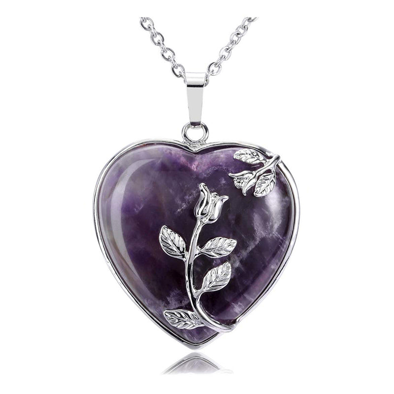 Olivenorma Heart Shaped Rose Gemstone Necklace - Amethyst - image 7