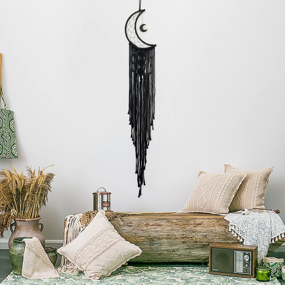 Olivenorma Black Onyx Moon Macrame Tassel Dream Catcher - image 3