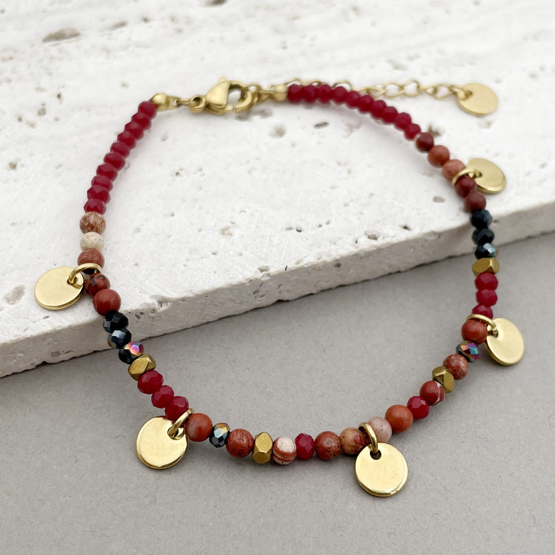 Olivenorma Natural Stone Beaded Titanium Disc Charm Bracelet - Red Agate - image 9