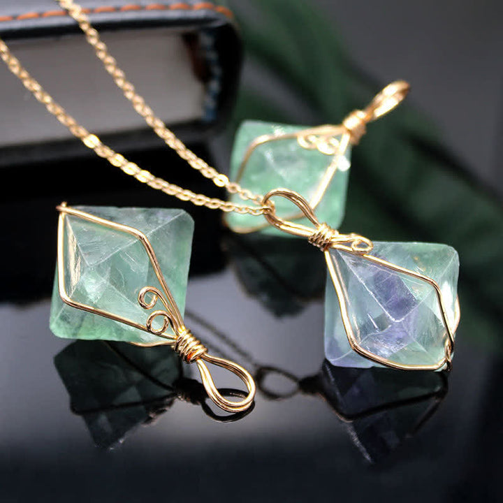 Olivenorma Natural Fluorite Octahedron Gemstone Necklace - Green - image 2