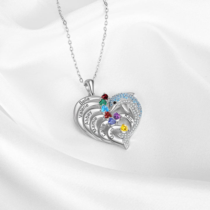 Olivenorma Heart Dolphin Necklace Engraved Stone Pendant Necklace - image 12