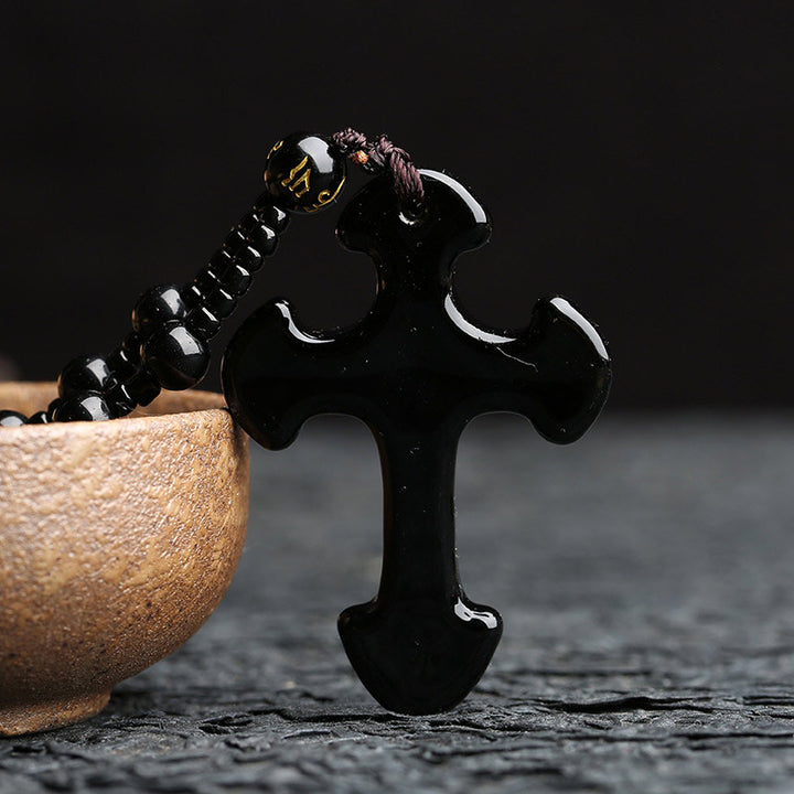 Olivenorma Obsidian Cross Symbol Necklace - image 3