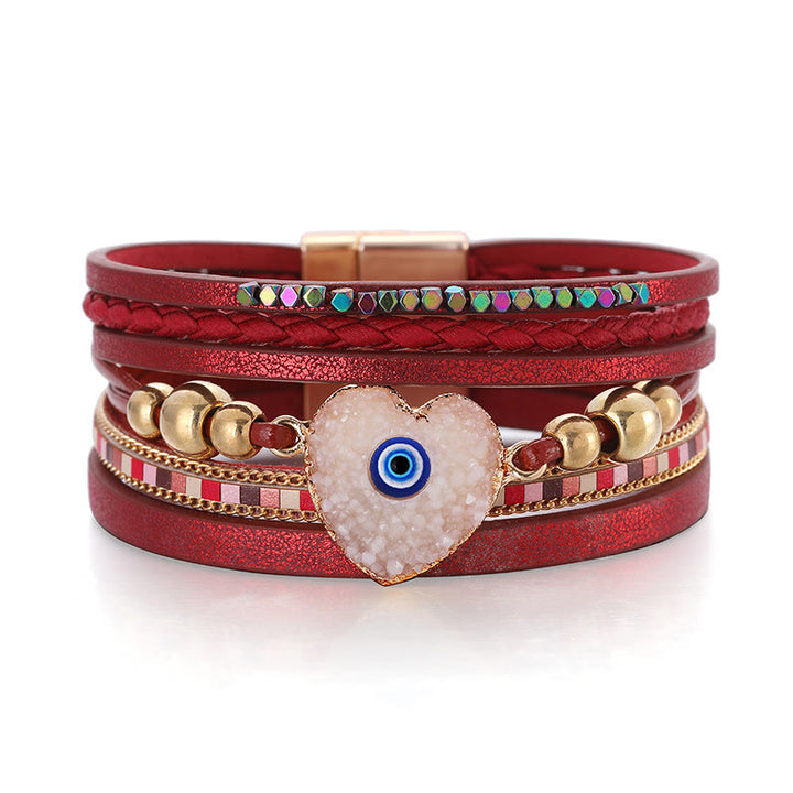Olivenorma "Triple Protection" Heart Crystal Gold Bead Evil Eye Bracelet  - Red - image 10