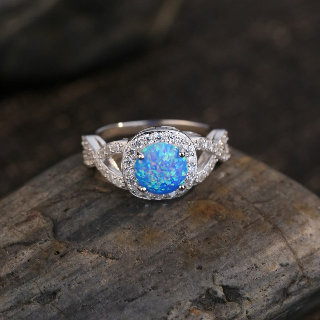 Olivenorma Blue Opal White Zircon 925 Sterling Silver Ring - image 3