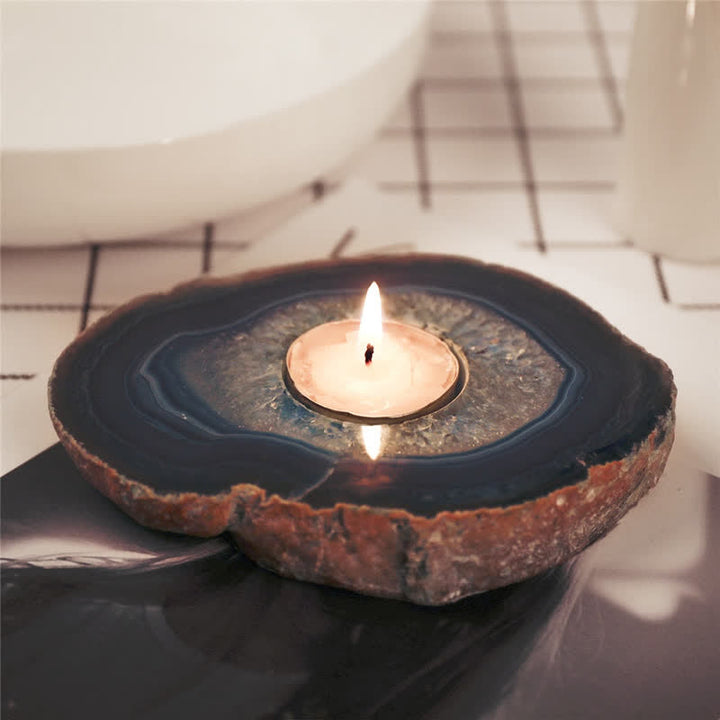 Natural Blue Agate Slice Candle Holder - Candle Holder - image 0