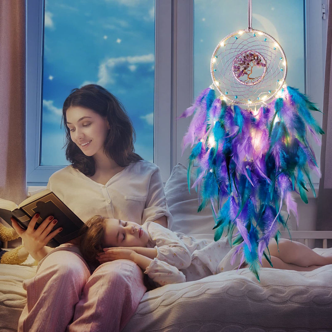 Olivenorma Crystal Tree Of Life Feather Glow Dream Catcher - image 5