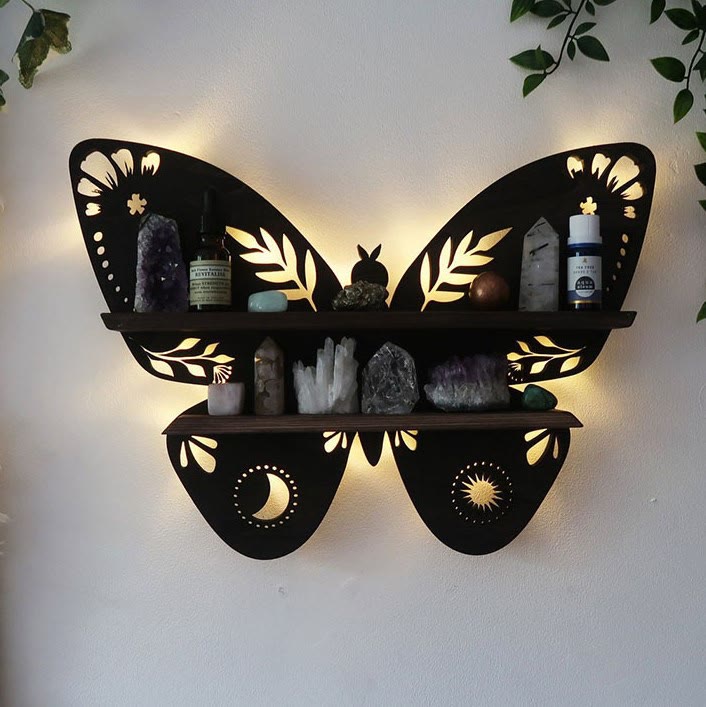 Olivenorma Wooden Butterfly Shelves Crystal Lamp Shelf - Butterfly&Dark Wood - image 0