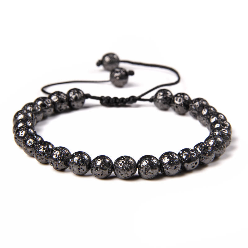 Olivenorma Natural 6mm Stone Beads Braided Wrap Bracelet - Plated Black Lava Stone - image 18