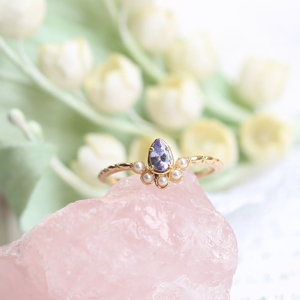 Olivenorma S925 Sapphire Pearl Teardrop Double Layer Ring - image 4