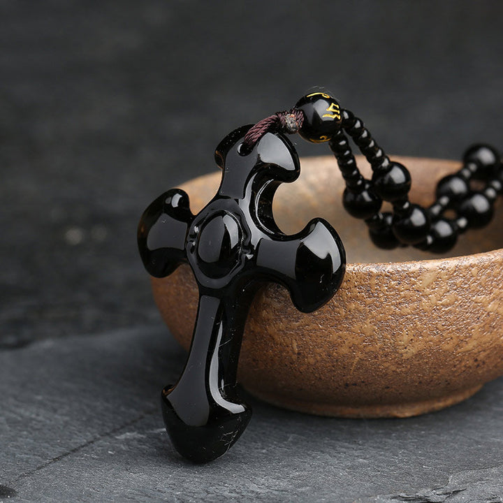 Olivenorma Obsidian Cross Symbol Necklace - image 1