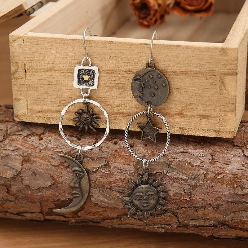 Olivenorma Face Sun Moon Pendant Earrings Bohemian Earrings - image 4