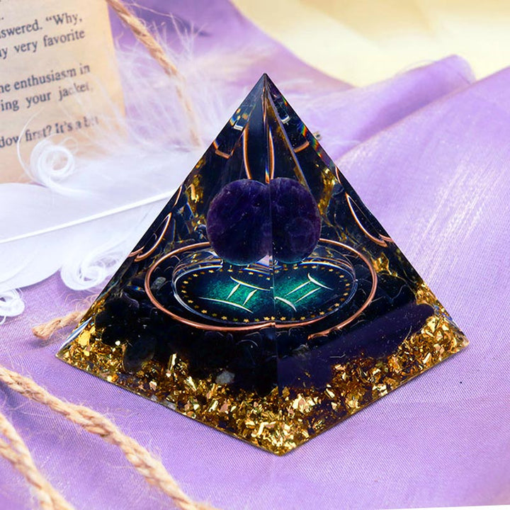 Olivenorma Amethyst Sphere With Obsidian Zodiac Gemini Orgone Pyramid - image 2