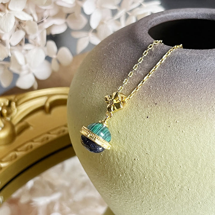 Olivenorma "Stellar Corona" Malachite Blue Sandstone Sphere Pendant Necklace - image 5