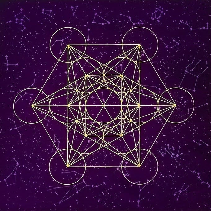 Olivenorma Metatrone's Cub Crystal Grid Tablecloth Tapestry - Purple - image 1