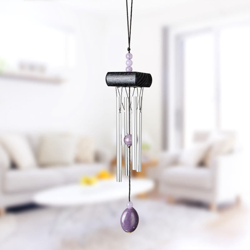 Olivenorma Solid Wood Aluminum Rod Natural Stone Wind Chime - Purple Jade - image 9