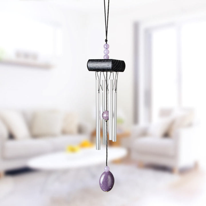 Olivenorma Solid Wood Aluminum Rod Natural Stone Wind Chime - Purple Jade - image 9