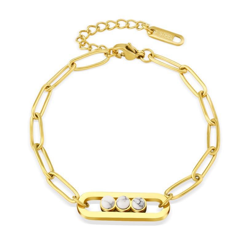 Olivenorma Natural Stone Titanium Steel Stacking Bracelet Set - White Turquoise - image 7