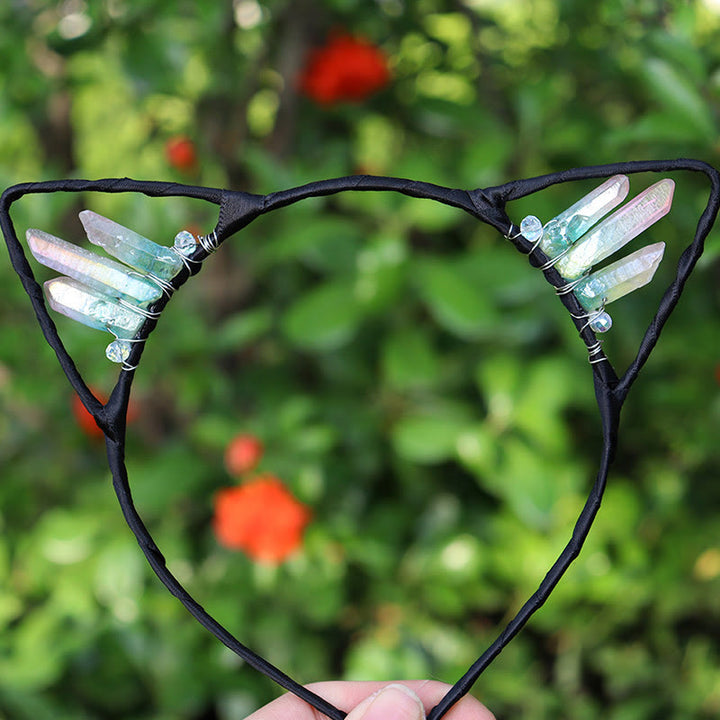Olivenorma Electroplating Crystal Cat Ears Headband - Pink Green Quartz - image 45