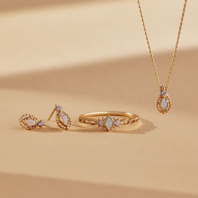 Olivenorma Natural Opal Violet Lace Necklace Earrings Ring - image 0