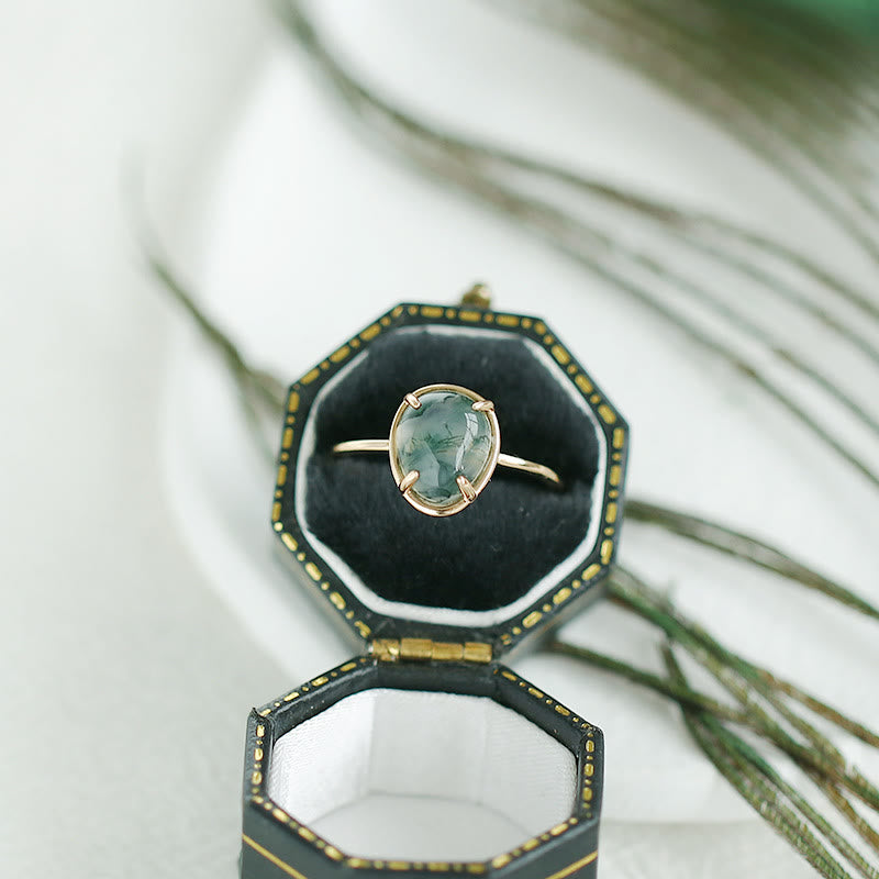 Olivenorma Natural Oval Moss Agate 925 Silver Ring - image 1