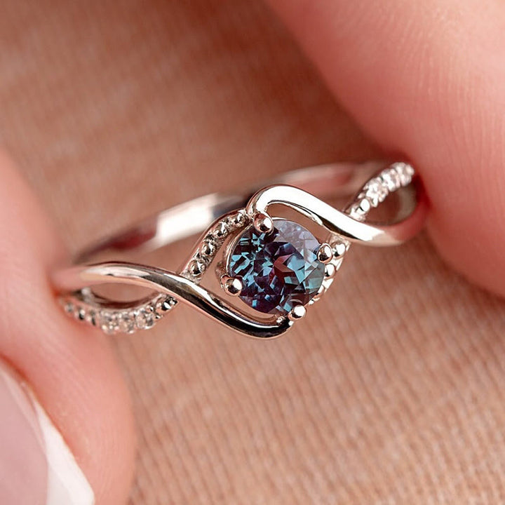 Olivenorma Wave Shaped Blue Alexandrite Engagement Ring - image 3