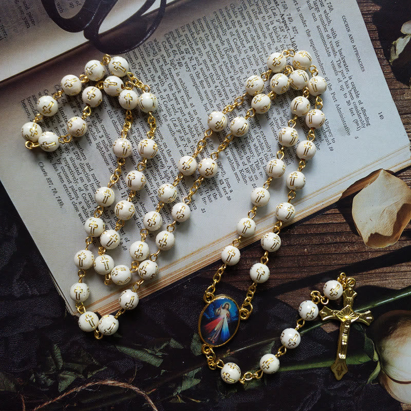 Olivenorma Acrylic Bronzing Cross Bead Rosary Necklace - image 1