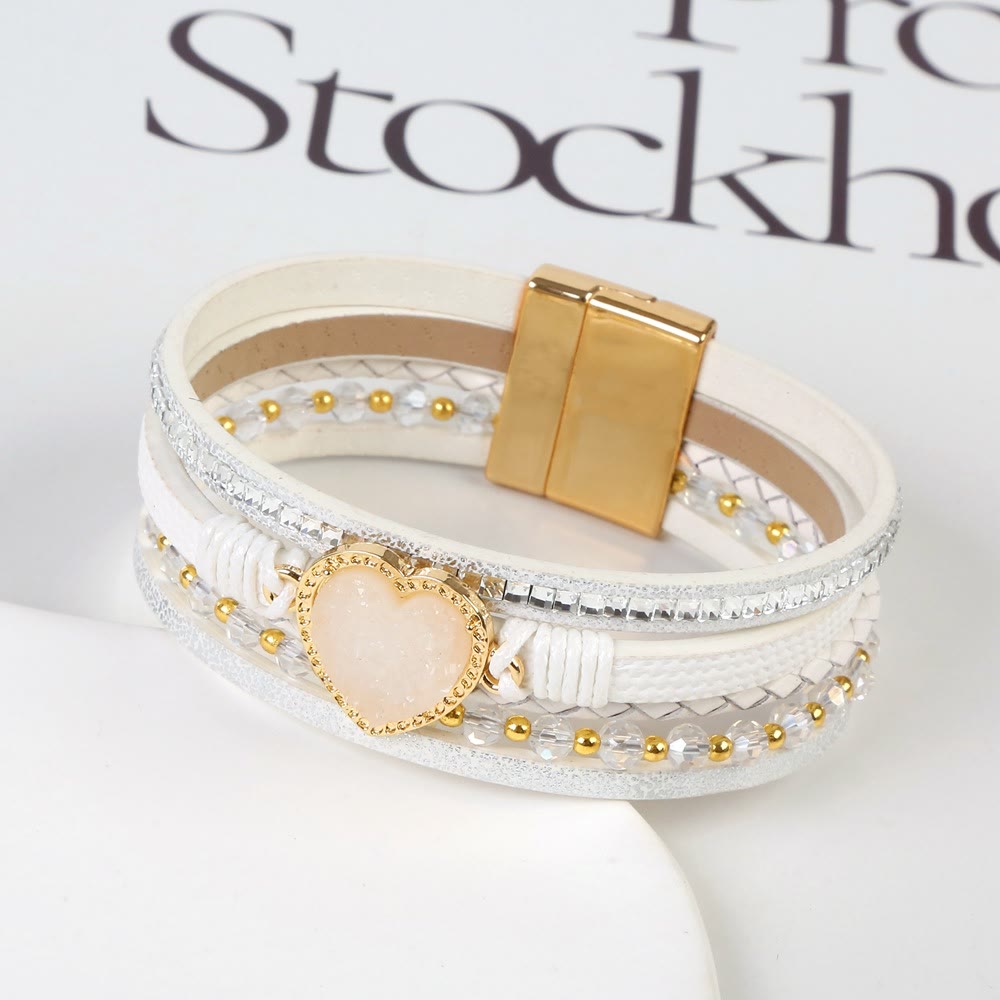 Olivenorma Heart Shape Cluster Multilayer Braided Leather Bracelet - image 3