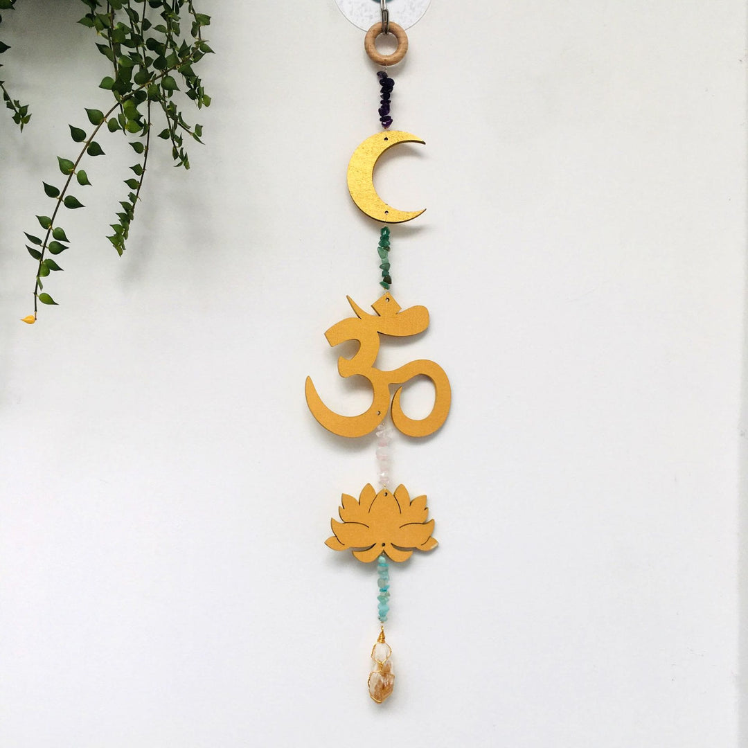 Olivenorma Rainbow Gemstone Lotus OM Moon Wall Decor - Lotus & Gold - image 9