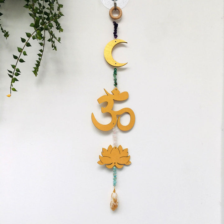 Olivenorma Rainbow Gemstone Lotus OM Moon Wall Decor - Lotus & Gold - image 9