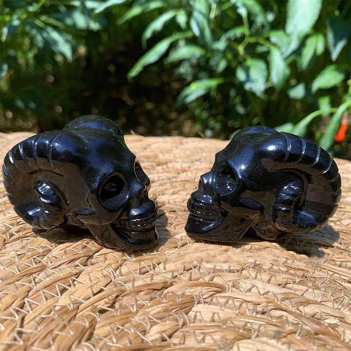 Olivenorma 40mm Obsidian Gemstone Decoration Horned Crystal Skull - image 3