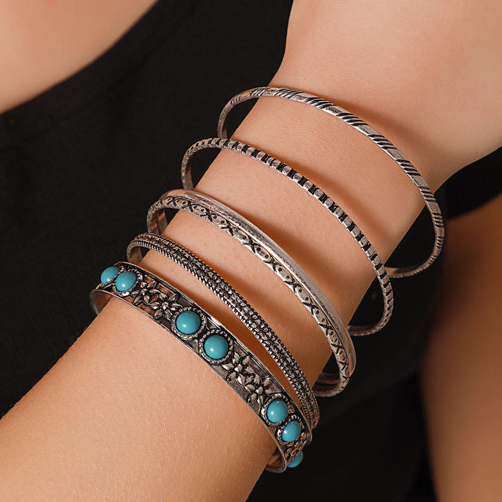 Olivenorma Bohemian Ethnic Exaggerated Metal Turquoise Bracelet - image 4