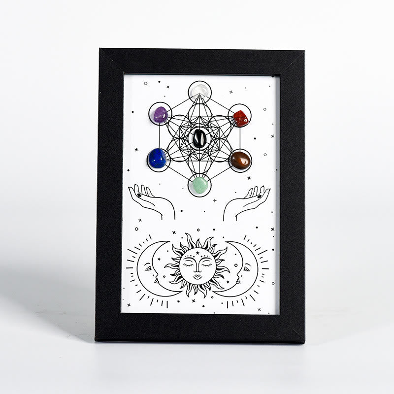 Olivenorma Metatron's Cube Symbol Chakra Stars Moon Photo Frame Decoration - Metatron's Cube Symbol&Chakra&Stars and Moon - Black Photo Frame - image 2