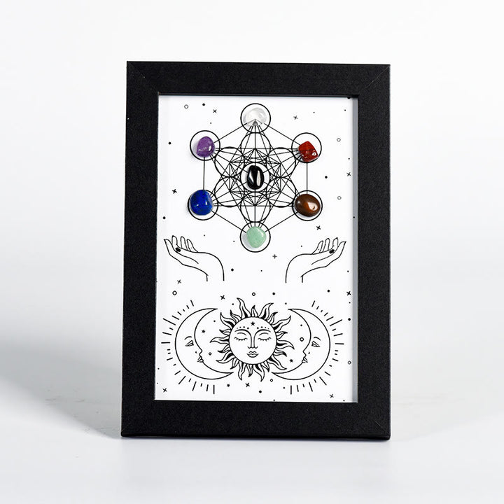 Olivenorma Metatron's Cube Symbol Chakra Stars Moon Photo Frame Decoration - Metatron's Cube Symbol&Chakra&Stars and Moon - Black Photo Frame - image 2