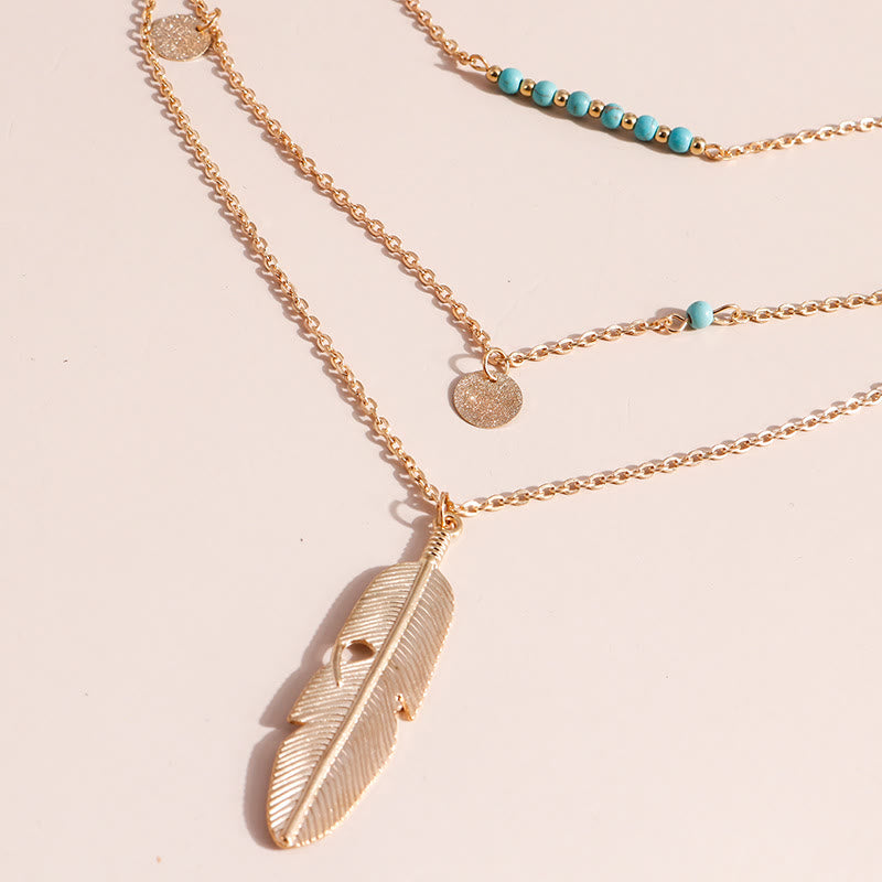 Olivenorma Turquoise Leaf Pendant Three Layer Necklace - image 3