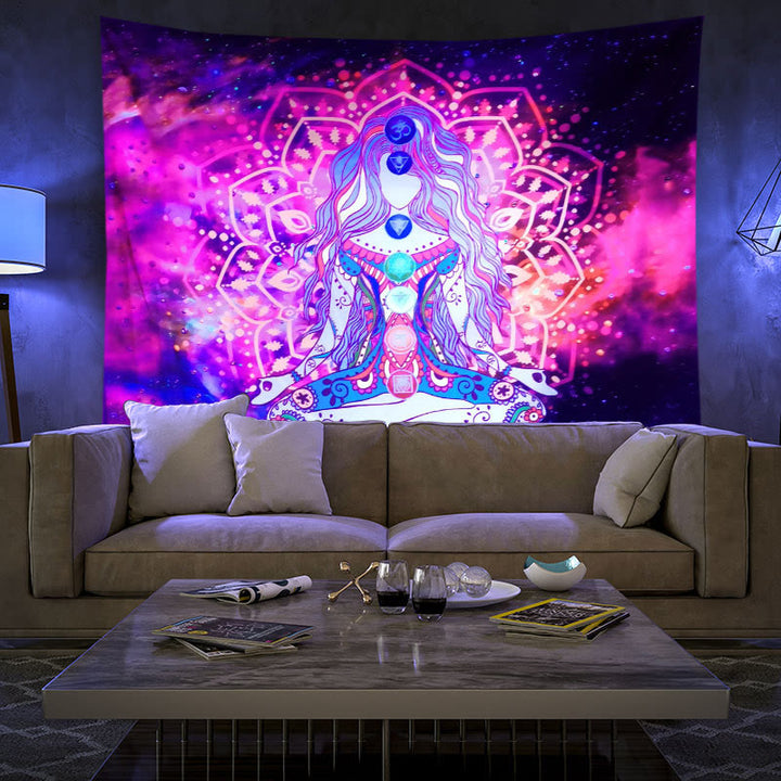 Olivenorma Blacklight UV Reactive Wall Tapestry - Meditation & Chakras for Women - Flannel - 180*230cm - image 7