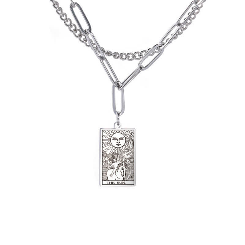 Olivenorma Tarot Card Double Chain Necklace - Silver - The Sun - image 20