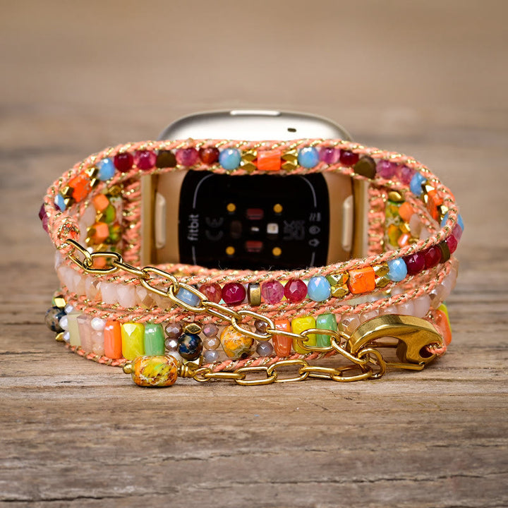 Olivenorma Orange Crystal Beaded Handwoven Fitbit Watch Strap - image 1