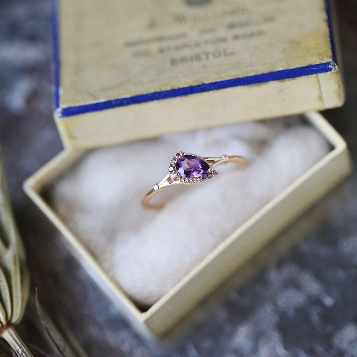 Olivenorma Amethyst White Zircon Water Drop Open Adjustable Ring - image 3