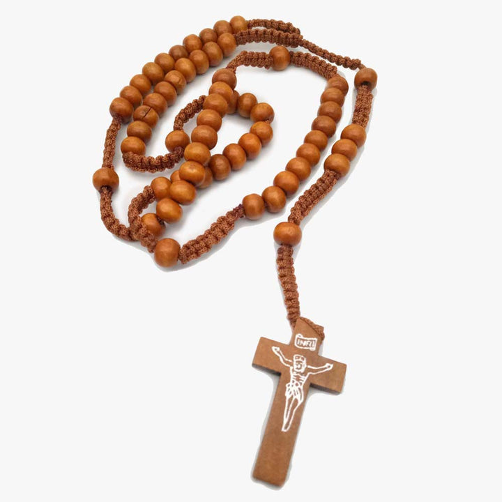 Olivenorma Cross Wooden Mala Bead Rosary Necklace - Light Brown - image 6