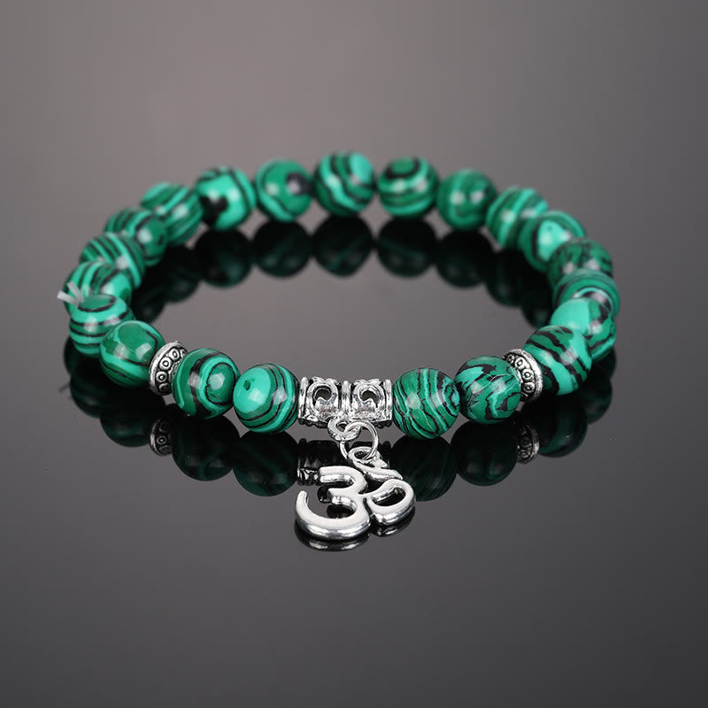 Olivenorma Natural Crystal Beaded Om Symbol Bracelet - Malachite - image 7