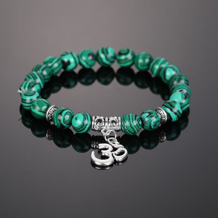 Olivenorma Natural Crystal Beaded Om Symbol Bracelet - Malachite - image 7