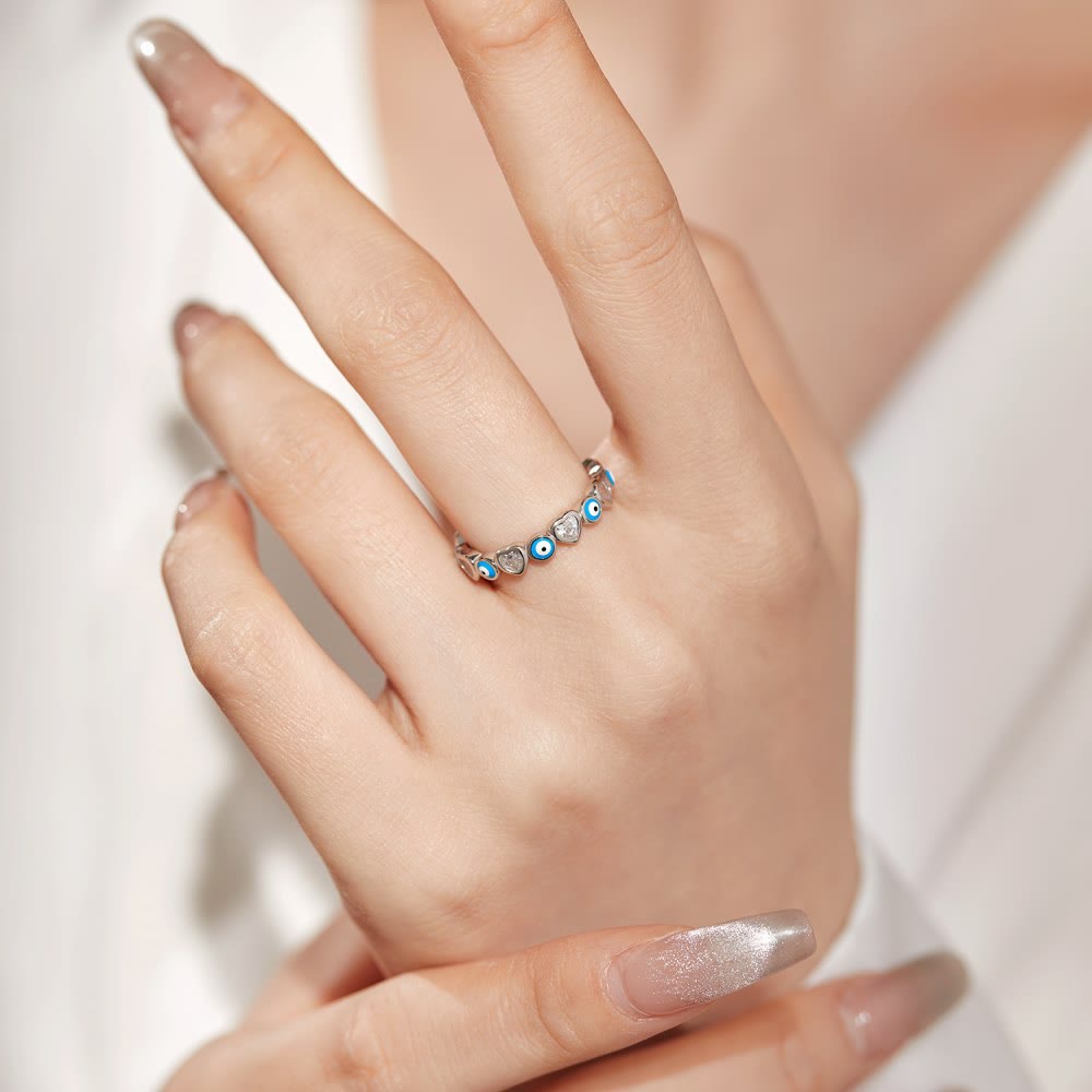 Olivenorma S925 Sterling Silver Heart White Zircon Evil Eye Ring - image 13