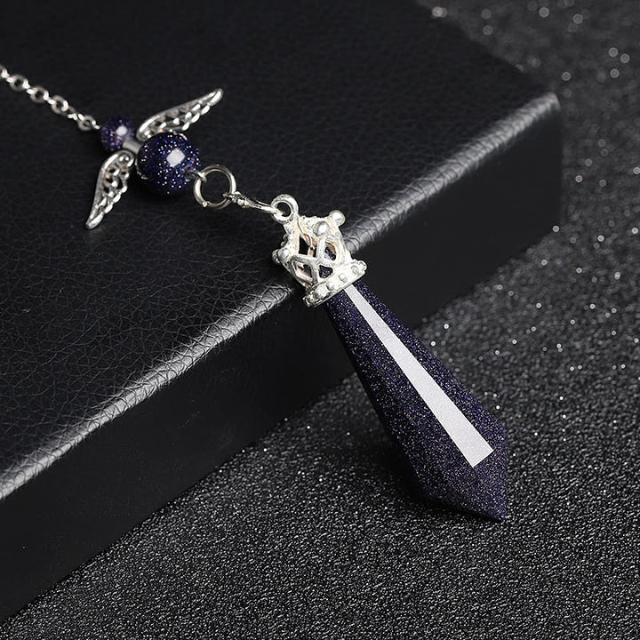 Olivenorma Labradorite Crystal Angel Wings Pendulum - Blue Sandstone - image 29