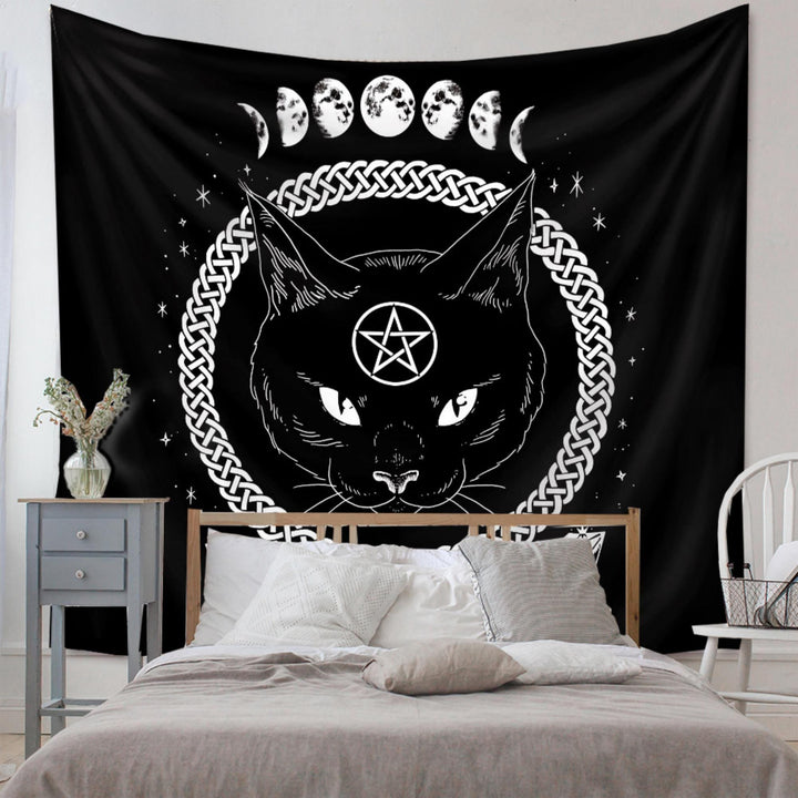 Olivenorma Black Cat Witch Moon Phase Pattern Tapestry - image 4