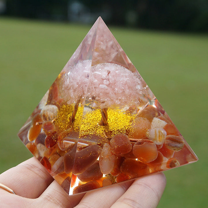 Olivenorma Rose Quartz With Red Agate Tree Of Life Orgone Pyramid - image 2