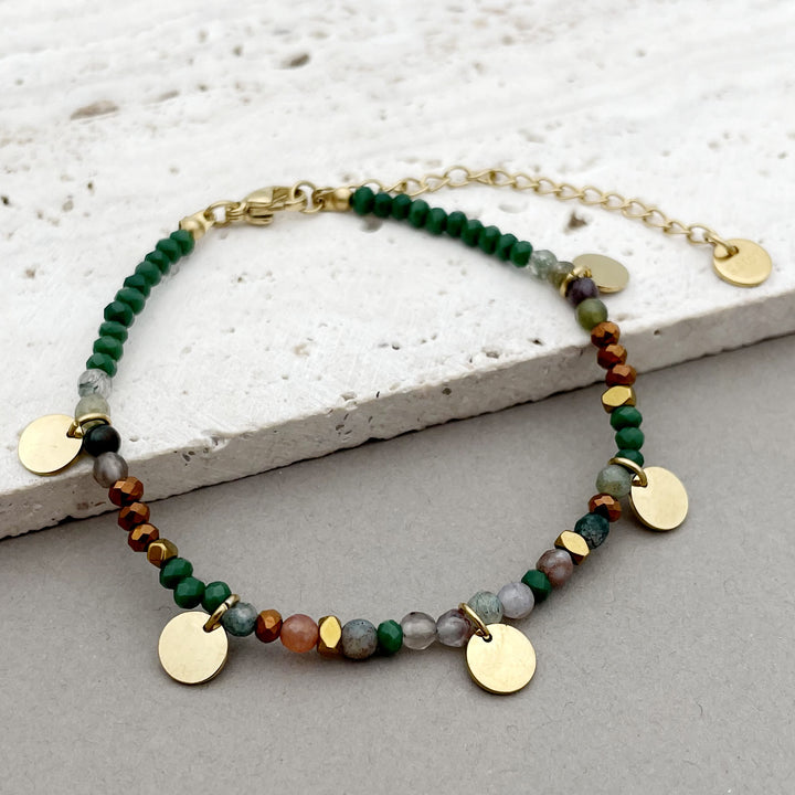 Olivenorma Natural Stone Beaded Titanium Disc Charm Bracelet - India Agate - image 15
