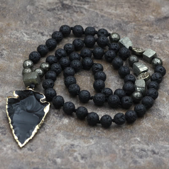 Olivenorma Obsidian Lava Stone Arrow Pendant Mala Necklace - image 5