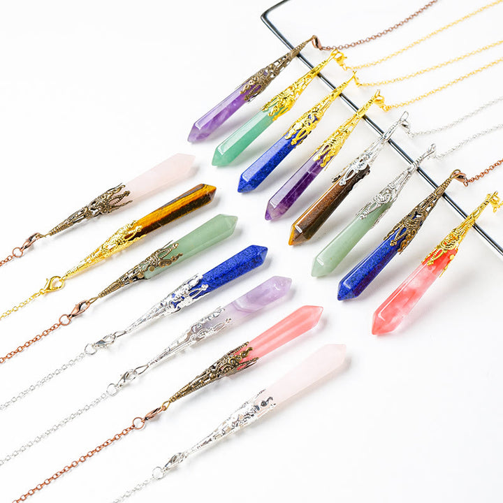 Olivenorma Natural Crystal Golden Silver Color Copper Chain Pendulum - image 5