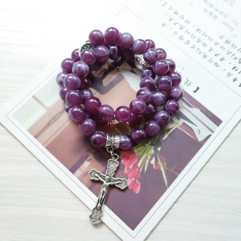 Olivenorma Amethyst Cross Pendant Rosary Bracelet - image 2