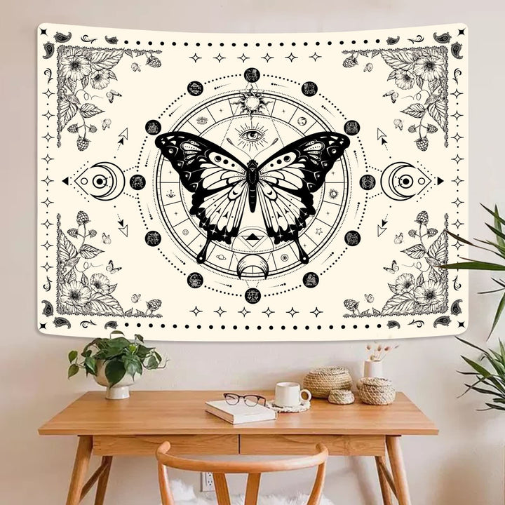 Olivenorma Black Butterfly Moon Flower Beige Tapestry - image 1
